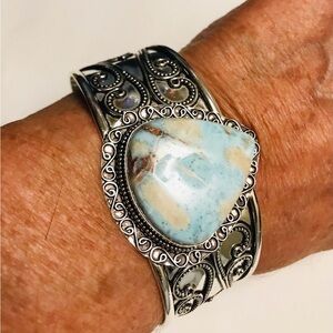 Larimar Stamped 925 Sterling Silver Cuff Bracelet